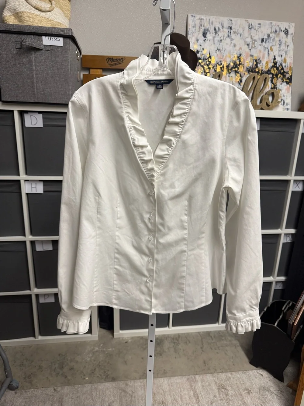 Brooks Brothers 346 White Ruffled Button-Front Blouse - Picture 1 of 10